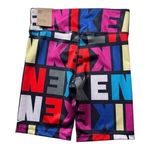 NIKE ONE  Girl's Kids Multi Color Athletic Sporty Graphic Logo Bike Shorts Sz L
